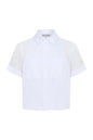 Jade Stretch Poplin & Organza Collared Button Down