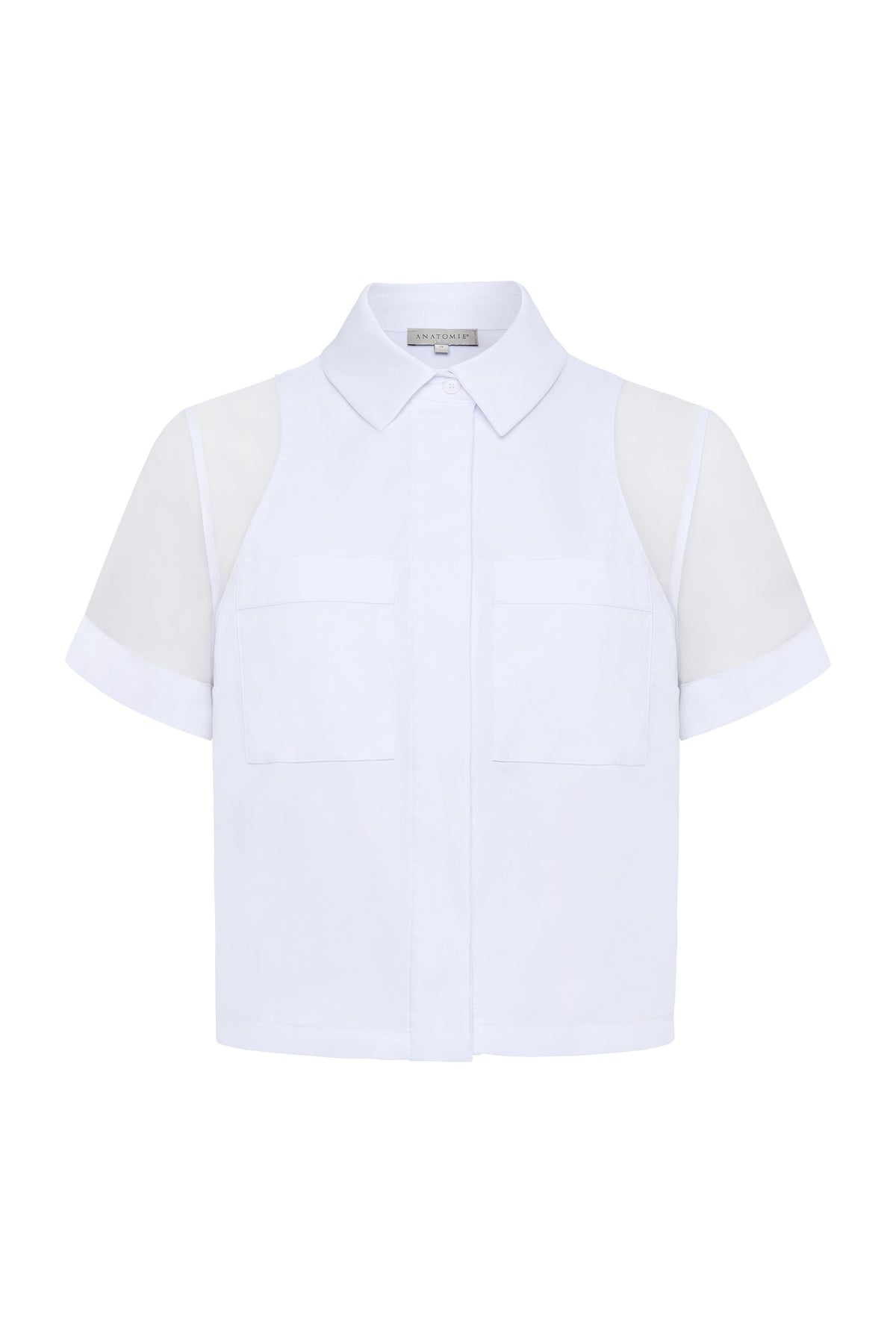 Jade Stretch Poplin & Organza Collared Button Down