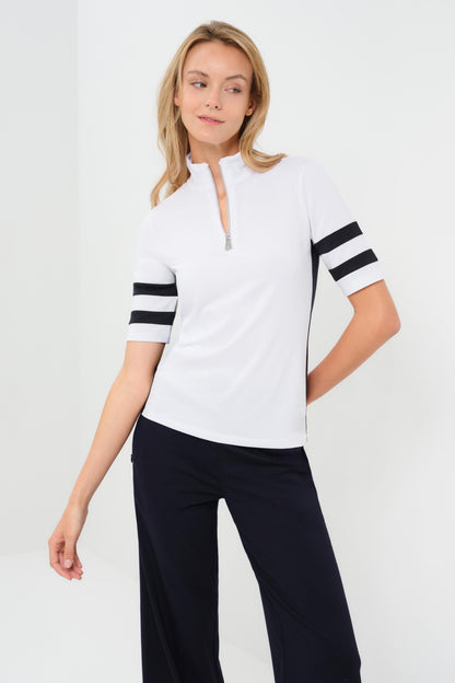 Serena Sport Striped Zip-Up Short Sleeve Top