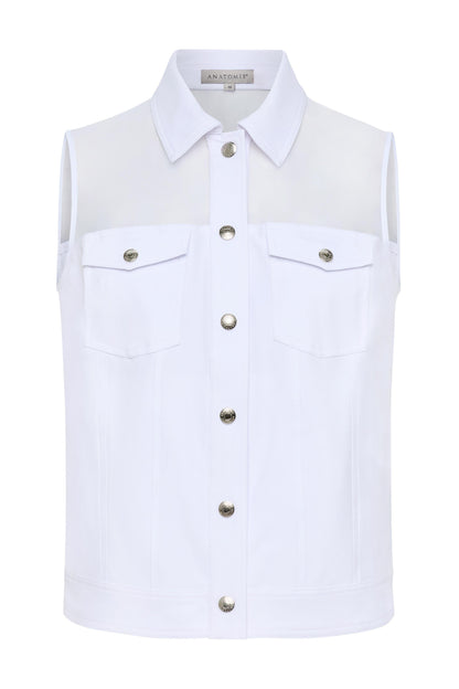 Lenox Organza & Performance Twill Sleeveless Trucker Vest