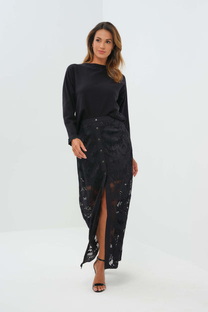 Passion Sweater Knit & Lace Crewneck with Back