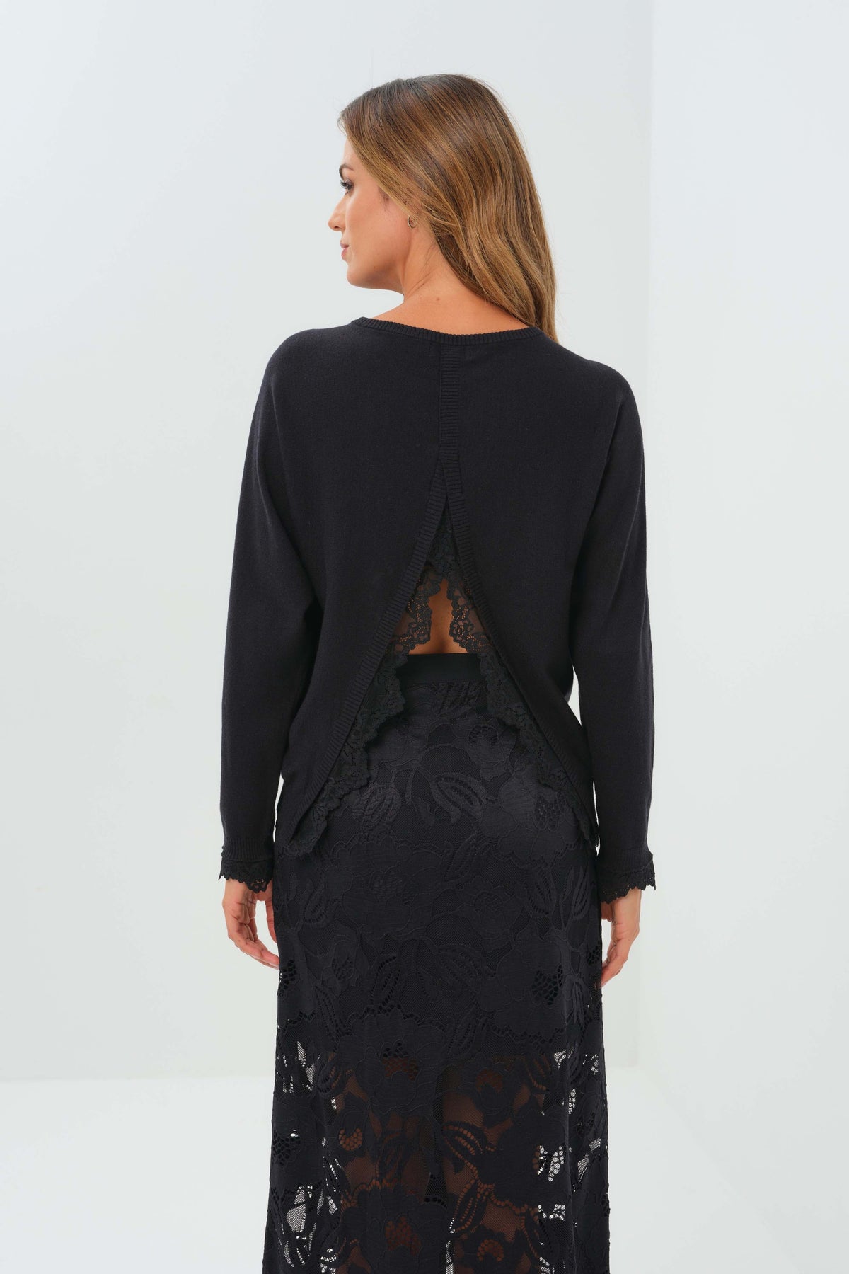 Passion Sweater Knit & Lace Crewneck with Back