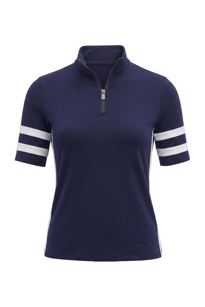 Serena Sport Striped Zip-Up Short Sleeve Top